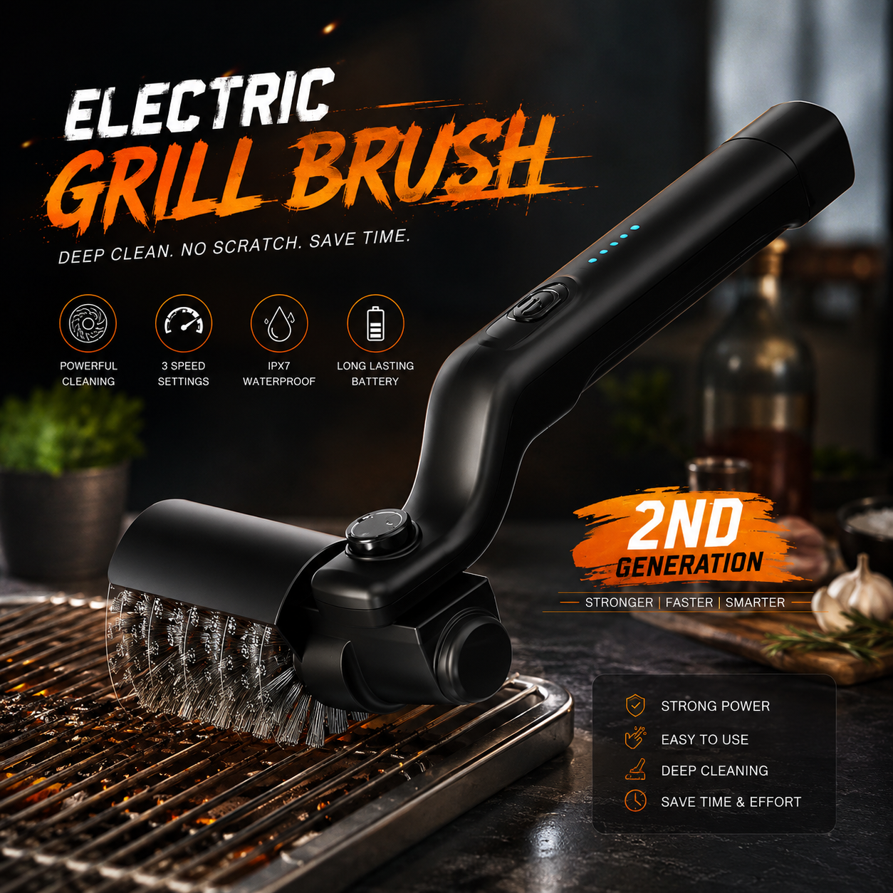 Electric BBQ Brush For Cleaning Heavy Grease And Grime From Grill Grates